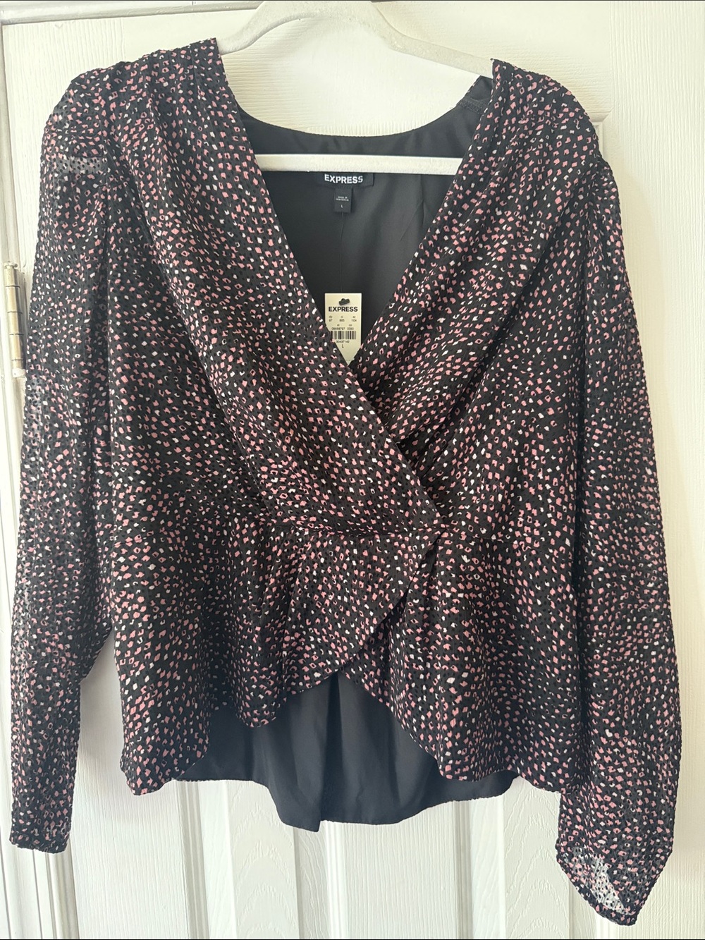 Express Black Blouse with Pink Spot Print